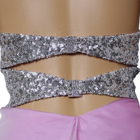 La Femme Strapless Sequin Sweetheart Mini Party Dress Pink Silver Prom Size 10 - Picture 7 of 12